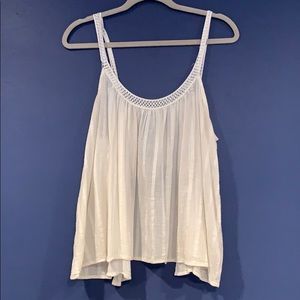 White embroidered open back lace strap tank top